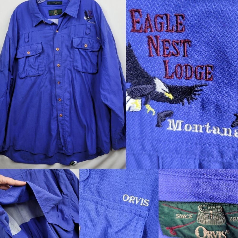 1999 ORVIS Hong Kong VINTAGE Orvis EAGLE NEST LODGE MONTANA FISHING SHIRT XXL
